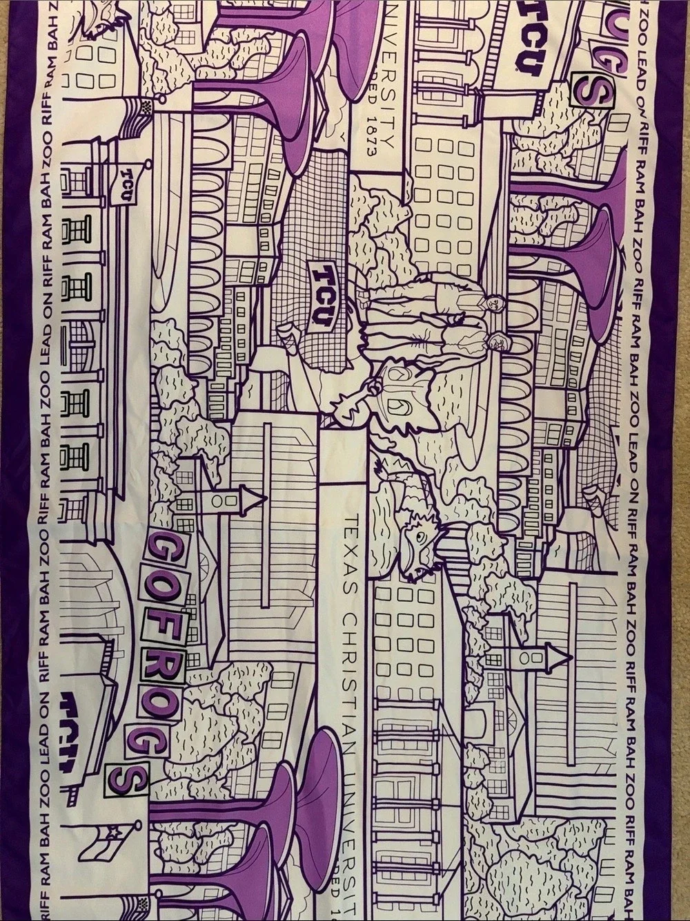 Riff Ram Bah Zoo Texas Christian University Scarf Purple & White